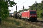 DB 185 370-4 mit gemischtem G�terzug Richtung Genshagener Kreuz (DB Schenker Rail Deutschland AG, gesichtet Nuthetal-Saarmund, 19.08.2009)