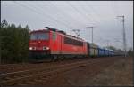 DB Schenker 155 087 mit Fals-Wagen der PKP am 10.02.2014 in der Berliner Wuhlheide