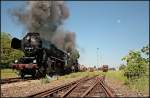 52 8184-5 mit 50 3708-0 und dem Fotogterzug aus einer anderen Perspektive (Dampflokfest im Traditionsbahnbetriebswerk Stafurt, gesehen Stafurt-Leopoldshall 05.06.2010)