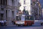 Marienbad in Tschechien  Am 19.6.1988 als ich diesen Skoda Trolleybus im der Stadtmitte von  Marianske Lazne fotografierte, hie das Land aber noch Tschechoslowakei.