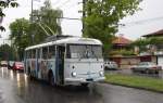 Der alte O-Bus in Pazardzik in Bulgarien war mir, als er nher heran war,
noch ein zweites Foto wert. Nun erkennt man auch die seitliche Beschriftung
bzw. die Aufkleber. Aufnahme am 8.5.2013.