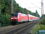 DB Lokomotive 146 021-1 bei Bahnbergang Sonsfeld bei Haldern 12-09-2014.