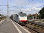 Lineas Lokomotive 186 505-4 (91 80 6186 505-4 D-Rpool) Gleis 2 Bahnhof Bad Bentheim 27-08-2025.