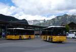 (262'457) - Kbli, Gstaad - BE 308'737/PID 11'458 - Volvo + BE 671'405/PID 11'459 - Volvo (ex BE 21'779) am 17. Mai 2024 beim Bahnhof Gstaad