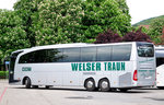 Mercedes-Benz Travego/525576/mercedes-travego-vom-reisebuero-welser-aus Mercedes Travego vom Reisebüro Welser aus Oberösterreich in Krems gesehen.