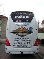 Rckansicht des Neoplan Starliner von VLZ Busreisen aus der BRD am 2.1.2014 in Krems an der Donau.