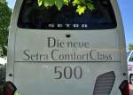 Heckansicht des neuen Setra`s der 500er Klasse.Gesehen im Mai 2014 in Krems.