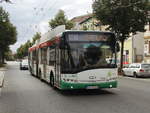 Solaris Urbino Trollino 18 Duo der Barnimer Busgesellschaft in Eberswalde an der Haltestelle Grabowstr. am 15. August 2018.