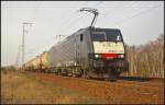 PKP Cargo ES 64 F4-844 / E 189 844, angemietet von MRCE, mit Zas-Wagen am 07.03.2014 durch die Berliner Wuhlheide.