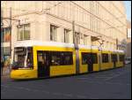 Moderne Flexity-Straenbahn in Berlin am Alexanderplatz.