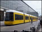 Moderne Flexity-Straenbahn in Berlin am Alexanderplatz.