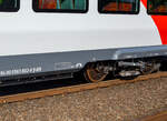 Detailbild eines der beiden End-Triebdrehgestelle SF 7500 des HLB 563 802 / 563 902 (94 80 0563 802-8 D-HEB / 94 80 0563 902-6 D-HEB), einer der drei neuen zweiteiligen Hybridtriebzüge (E/Akku)