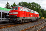 Die 218 451-3 (92 80 1218 451-3D-MZE) der MZE - Manuel Zimmermann Eisenbahndienstleistungen, Hellenhahn-Schellenberg (Ww), ist am 16 Juni 2024 auf dem Betriebshof der WEBA (Westerwaldbahn des Kreises