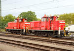   Zwei V 60 der DB Cargo Deutschland AG abgestellt am 09.09.2017 beim Hbf Karlsruhe, leider bei Regen.