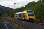   Am frühen Abend des 20.08.2020 im Bahnhof Herdorf:   Der VT 507 (95 80 1648 107-8 D-HEB / 95 80 1648 607-7 D-HEB) ), ein Alstom Coradia LINT 41 der neuen Generation, der HLB (Hessische