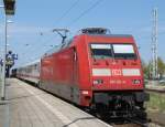 101 101-4 mit IC 2239(Warnem�nde-Leipzig)bei der Ausfahrt am 03.05.2015 in Warnem�nde.
