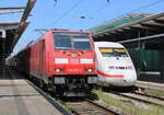 146 270 mit RE5(Rostock-Waren)bei der Ausfahrt im Rostocker Hbf.18.07.2025