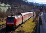 Die 146 001-3 (91 80 6146 001-3 D-DB) der DB Regio NRW schiebt den RE 9 (rsx - Rhein-Sieg-Express) Siegen - Kln – Aachen am 20.03.2021 durch Niederschelden (eigentlich Niederschelderhtte) in