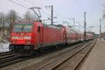 DB 146 257 schiebt ein RE nach Flensburg aus Elmshorn aus an DB-störungsvoller 15.Februar 2026.