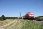 185 175-7 zieht mit einem Containerzug bei Oberdachstetten gen Süden.