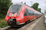 442 344 als S1(Rostock-Warnemünde)bei der Ausfahrt in Rostock-Bramow.26.07.2025