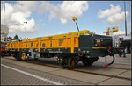 InnoTrans 2016 in Berlin: Bei dem Flachwagen vom Typ H850 der italienischen Firma Gleisfrei s.r.l. handelt es sich um einen zweiachsigen Transportwagen von Containern und Gleisbauwerkzeugen mit einer Ladef�higkeit von 18 t. Die Ladefl�che ist 6300x2300 mm gro�, die H�he der Ladefl�che betr�gt 850 mm.