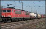 DB Schenker 155 038-3 mit 155 060-7 als Wagenlok und gemischtem G�terzug (Nuthetal-Saarmund 07.04.2010)