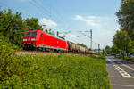   Die 185 005-6 (91 80 6185 005-6 D-DB) der DB Cargo fhrt am 14.07.2018 mit einem, mit Methanol beladenen, Kesselwagenzug durch Bad Honnef in Richtung Norden.