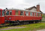 Der VT 70 921, RBG VT 08 ex LLK VT 3, ex DB VT 70 921 Mainz, ex DRG VT 135 071 ausgestellt am 28.04.2013 im Eisenbahnmuseum im ehemaligen Bahnbetriebswerk Darmstadt-Kranichstein.