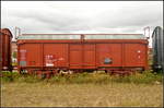 Für den Transport von Walzerzeugnissen ist dieser zweiachsige Wagen mit öffnungsfähigen Dach der Gattung Tms gedacht gewesen. Er war von der DR an das VEB Bandstahlwerk Magdeburg vermietet und in Ziltendorf stationiert gewesen (25 MC RIV 50 DR 075 6052-7 Tms)