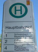 (196'970) - SW-Haltestellenschild - Bad Reichenhall, Bahnhof - am 12.