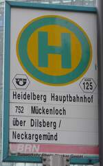 (156'529) - VRN/BRN-Haltestellenschild - Heidelberg, Hauptbahnhof - am 16.