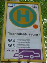 (150'128) - VRN-Haltestellenschild - Speyer, Technik-Museum - am 26.