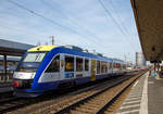 Der VT 212 „Mering“ (95 80 0648 212-8 D-BRB / 95 80 0648 712-7 D-BRB), ein LINT 41 der BRB Bayerische Regiobahn GmbH (gehrt zu Transdev), steht am 08.02.2020, als R11 nach Schongau, im