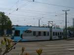 F�r den Flughafen Rostock Laage wirbt der Tw 688,der hier am 09.Mai 2013,im Depot Hamburger Stra�e stand.
