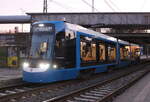RSAG-Wagen 801 Tina  stand am Morgen des 13.03.2026 um 06:22 Uhr in der Haltestelle Rostock-Holbeinplatz.