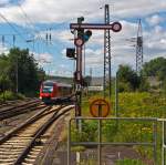 Speziell fr Stefan und alle die es mgen: 640 009 (LINT 27) der 3-Lnder-Bahn als RB 93 (Rothaarbahn) kommt am 11.08.2012 von Bad Berleburg, hier beim Bahnhof Kreuztal wechselt er von der KBS 443