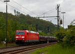 Die 185 159-1 (91 80 6185 159-1 D-DB) der DB Cargo AG fährt am 11.05.2023, mit einem Warmband-Coilzug (offene sechsachsige Wagen der Gattung Sahmms etc.), durch Niederschelden in Richtung Siegen