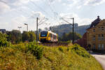 Der VT 201 (95 80 0640 101-1 D-HEB) , ein Alstom LINT 27 der HLB - Hessische Landesbahn (3LänderBahn) hat am 19 September 2024, als RB 90  Westerwald-Sieg-Bahn  (Altenkirchen/Westerwald - Au/Sieg