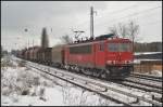 DB Schenker 155 158-9 mit einem Coilzug am 21.02.2013 H�he Berlin-Karow    - Update: ++ 05.2018 bei Fa.