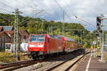   Die 146 002-1 (91 80 6146 002-1 D-DB) der DB Regio erreicht am 15.09.2018, mit dem RE 9 (rsx - Rhein-Sieg-Express) Aachen - Köln - Siegen, den Bahnhof Betzdorf (Sieg).