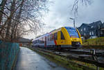 Der VT 503 (95 80 1648 103-7 D-HEB / 95 80 1648 603-6 D-HEB) der HLB (Hessische Landesbahn GmbH), ein Alstom Coradia LINT 41 der neuen Generation, erreicht am 29.01.2021, als RB 96  Hellertalbahn ,