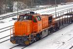   Die Lok 46 der KSW (Kreisbahn Siegen-Wittgenstein), eine Vossloh G 1700-2 BB rangiert am 12.03.2013 auf dem Rangierbahnhof der KSW (Betriebseinrichtung: Freien Grunder Eisenbahn) in Herdorf.