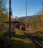 Die KSW 44 (92 80 1271 004-4 D-KSW), die MaK G 1000 BB der KSW (Kreisbahn Siegen-Wittgenstein), fährt am 11.11.2021 als Lz von Herdorf in Richtung Betzdorf (Sieg).