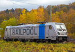   Die RAILPOOL 187 346-2 (91 80 6187 346-2 D-Rpool), eine Bombardier TRAXX F140 AC3 LM, ist am 11.11.2020, nach dem Betanken, in Betzdorf (Sieg) abgestellt.