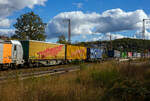 Sechsachsige Drehgestell-Gelenk-Containertragwagen-Einheit / 6-achsiger Containertragwagen, 33 87 4901 507-6 F-ERSA, der Gattung Sggmrss 90', der franzsischen Vermietungsfirma ERMEWA S.A., am 05