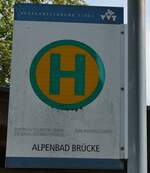 (280'440) - DIETRICH TOURISTIK/DB/BB-POSTBUS-Haltestellenschild - Leutasch, Alpenbad Brcke am 16. September 2025
