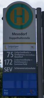 (264'707) - Leipziger Verkehrsbetrieb-Haltestellenschild - Leipzig, Meusdorf - am 11.