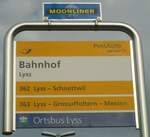 (147'903) - PostAuto-Haltestellenschild - Lyss, Bahnhof - am 8.