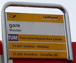 (285'246) - PostAuto-Haltestellenschild - Moutier, gare - am 6.